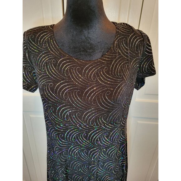 Vintage 90/Y2k Black Slinky Knit Swing Dress Silver Glitter 12P Party Glam Retro - Picture 3 of 8
